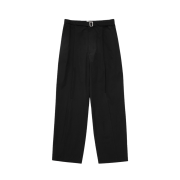 Amomento Belted Tuck Banding Pants Black