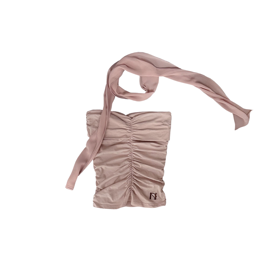 뉴얼린 스트링 튜브탑+쉬폰 머플러 베이비핑크(Newalrin Shirring Tube Top + Chiffon Muffler Set Babypink)
