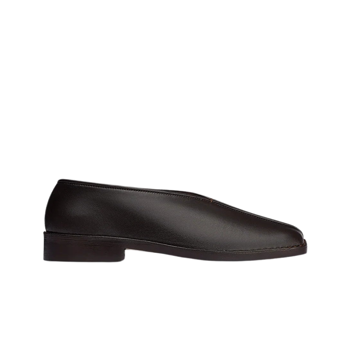 FO0006-LL0023-490 (W) Lemaire Shiny Nappa Leather Flat Piped Slippers Dark Chocolate