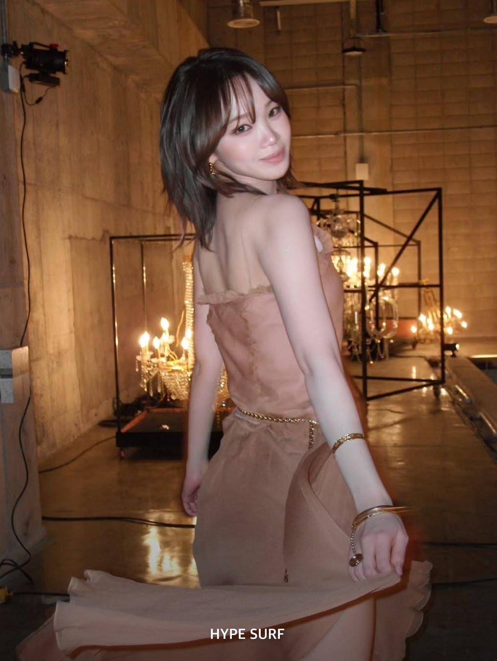 Greenbutter Shirring Lace Slip dress Cream, Maison Margiela Heavy Wool Beret Black 착용 스타일 - 6