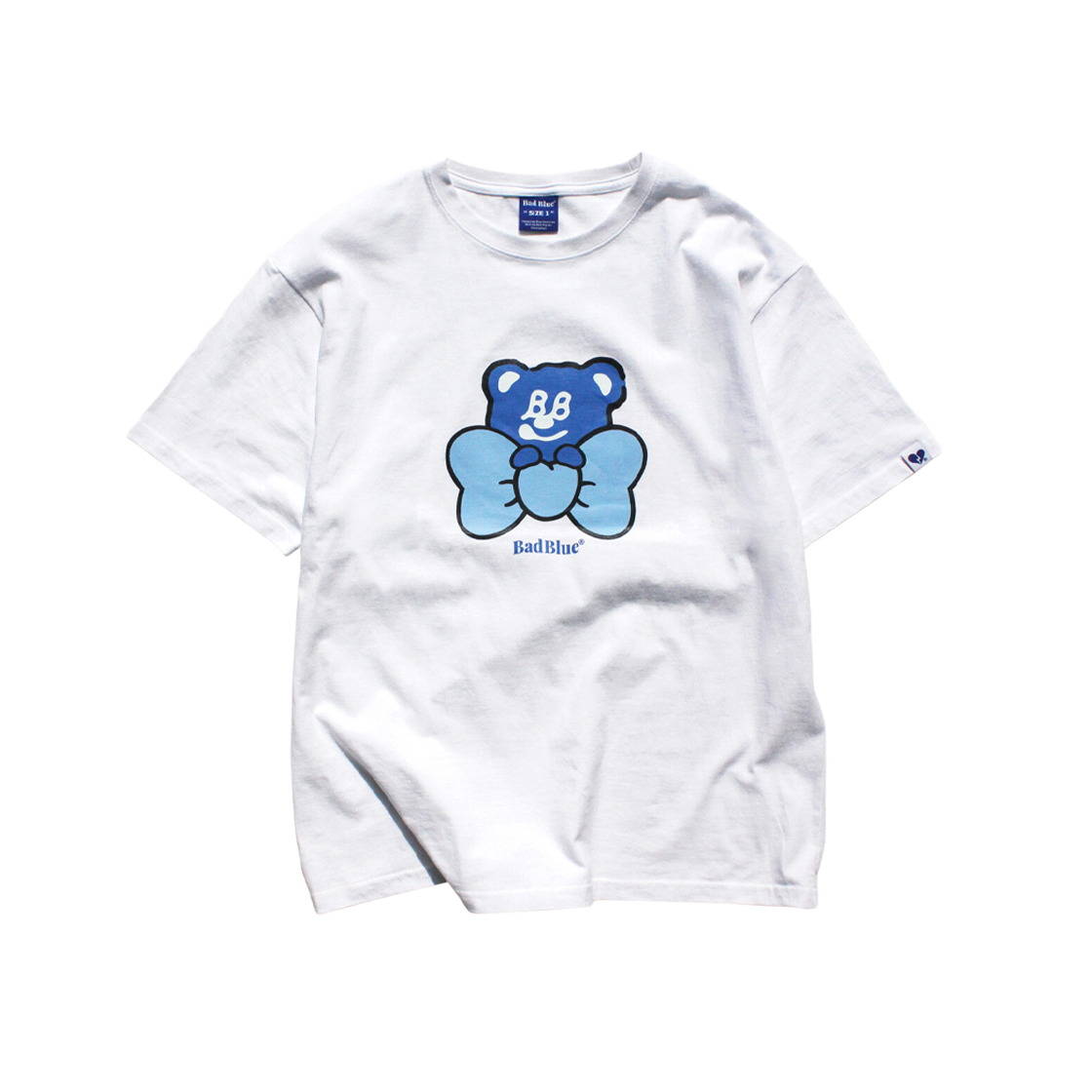 BAD BLUE ♥ Ribbon BadBear Tee / 追跡付 株式会社ク・ラッチ / BADBOY TEAM LOGO WAPPEN L/TEE 123101