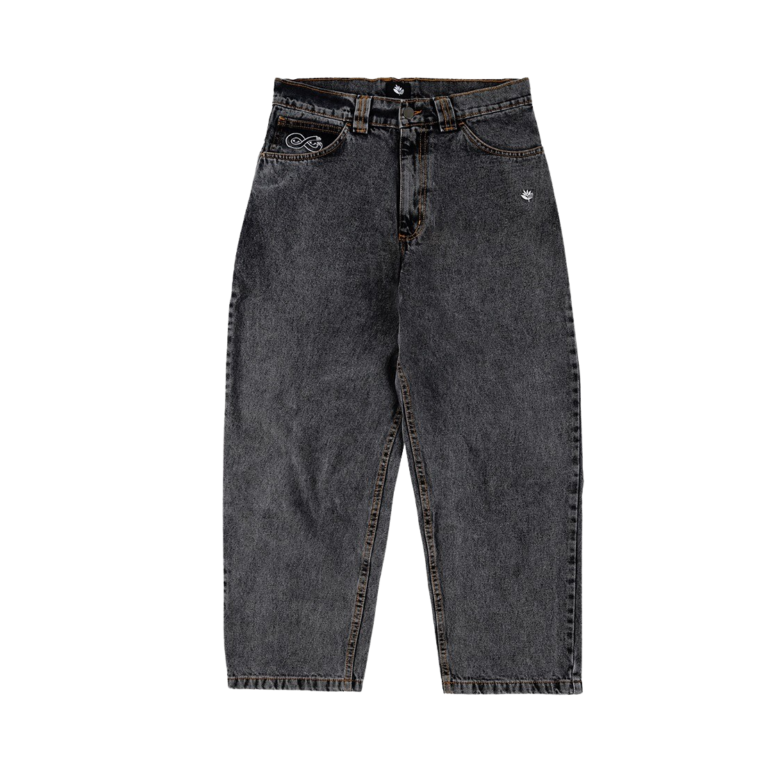 마젠타 스케이트보드 OG 팬츠 디스트레스드 블랙 데님