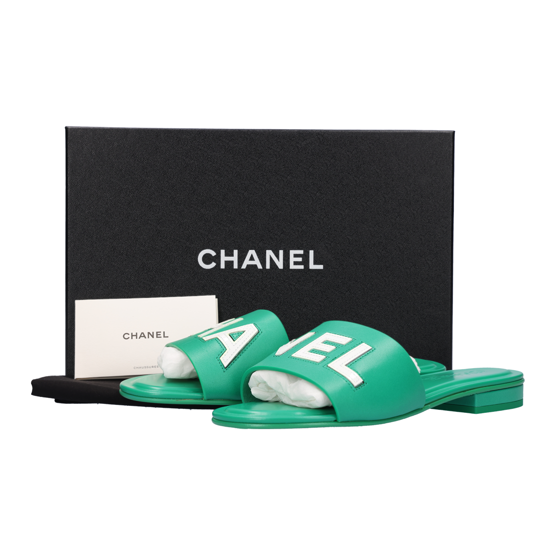 [A등급] 샤넬 G39988 슬라이드 샌들 레더 그린 화이트 37.5([A등급] Chanel Vintage Slide Sandals Leather Green White) - 6