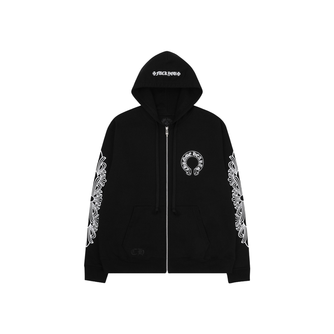 CHROME HEARTS◆Horseshoe Floral Fuck You Fleece ZipUp Hoodie Chrome Hearts Chrome Hearts Fuck You Horseshoe Floral Cross