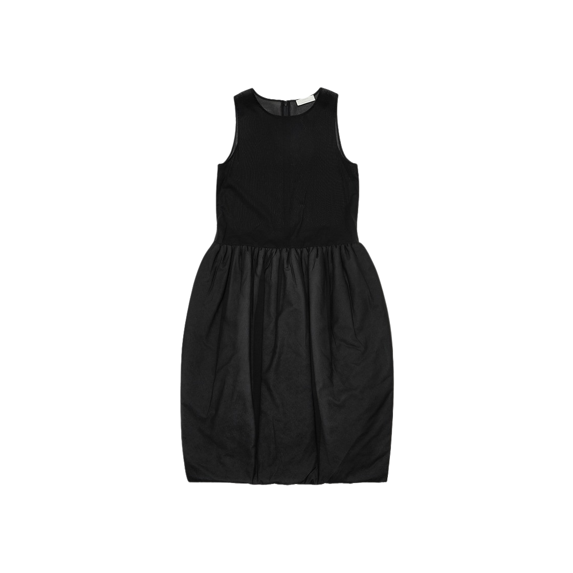 【AMOMENTO】24fw SHEER NECK FRILL DRESS 아모멘토 우먼 시어 셔링 패디드 드레스 블랙 - 24FW | AMOMENTO