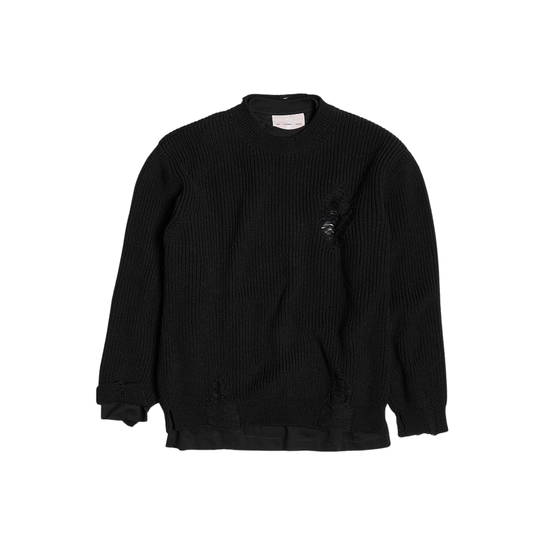 [KREAM 단독] AOD 라운드 넥 디스트레스 디테일 니트 점퍼 블랙 - 24FW([KREAM 단독] AOD Round Neck Distress Detail Knitted Jumper Black - 24FW)