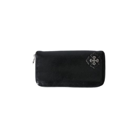 888823232323 Hansroom Chrome Hearts Filigree Plus Round Zipper Leather Wallet Black