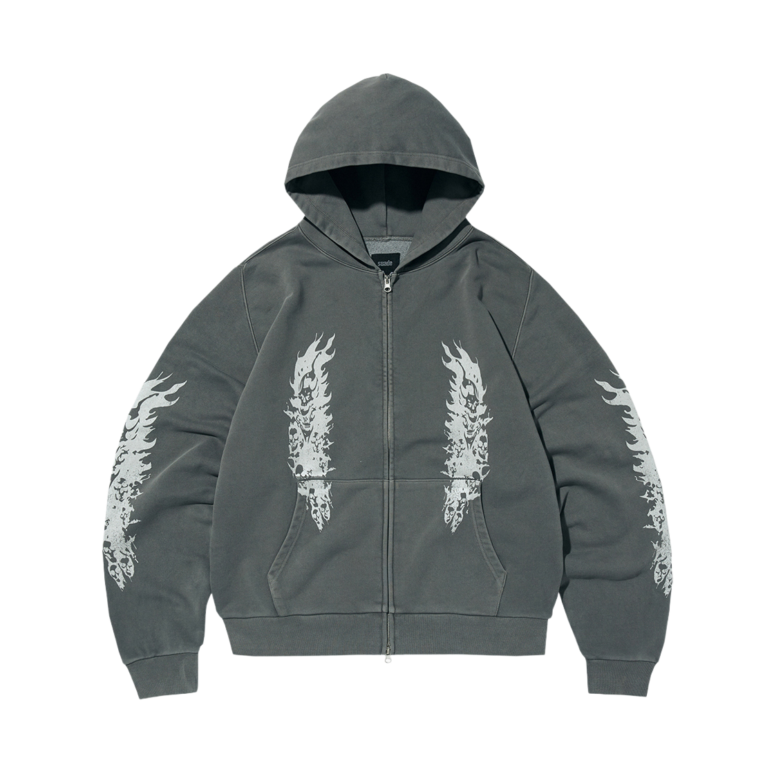 스웨이드 파이어 스컬 후드 집업 피그먼트 그레이(Suade Fire Skull Hood Zip Up Pigment Gray)