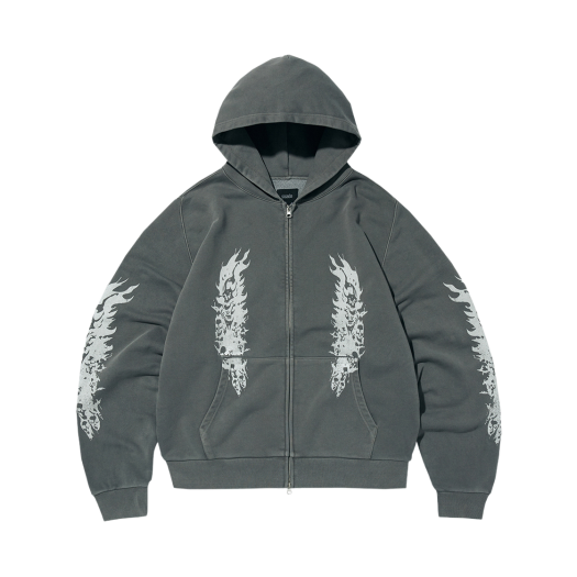 SDESTO508PG Suade Fire Skull Hood Zip Up Pigment Gray