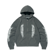 Suade Fire Skull Hood Zip Up Pigment Gray