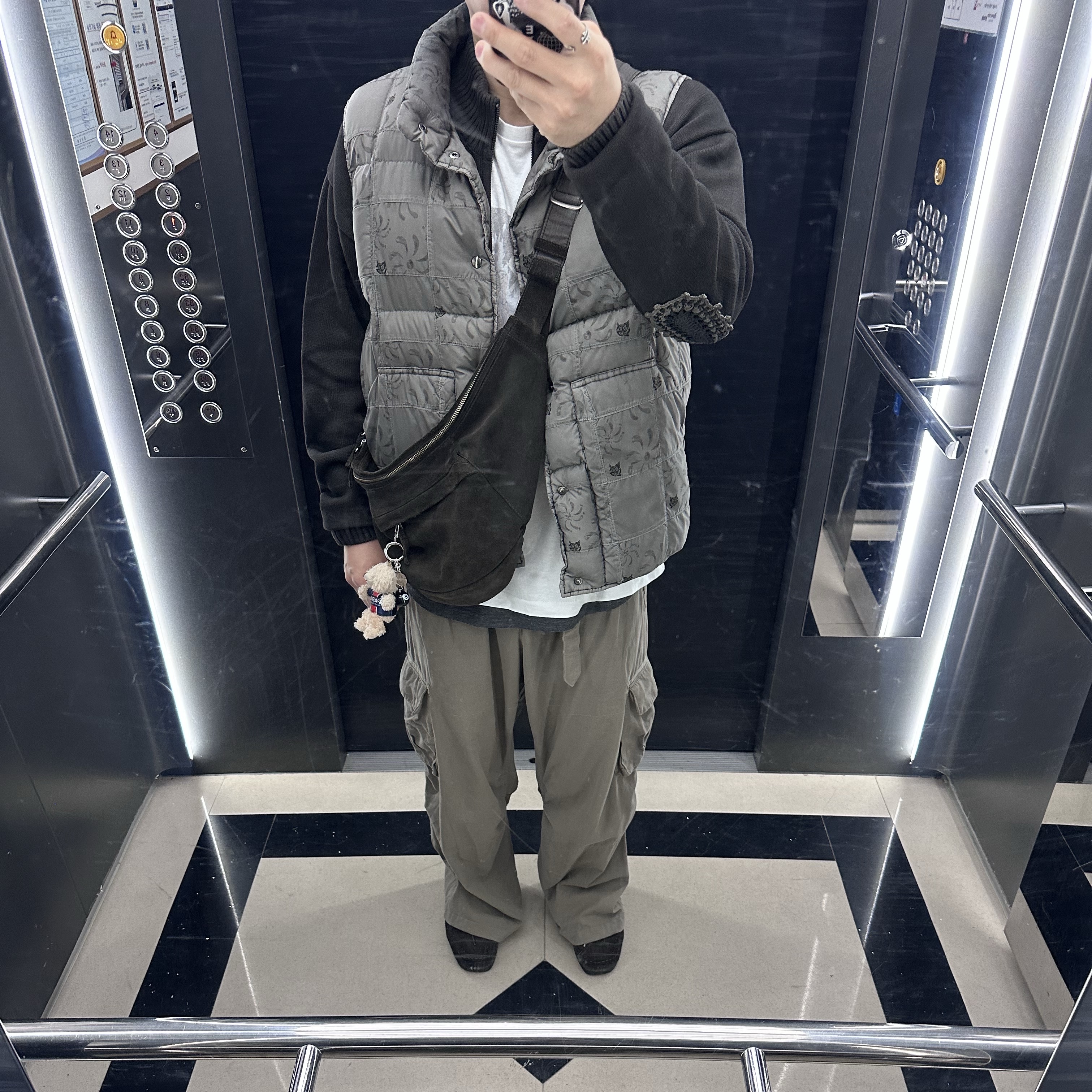 Polyteru Track Knit Zip Up Charcoal, Polyteru Belted Cargo Pants 1.2v Olive Gray 착용 스타일