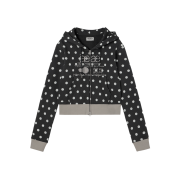 AEAE Web Logo Crop Hood Zip Up Dot Charcoal