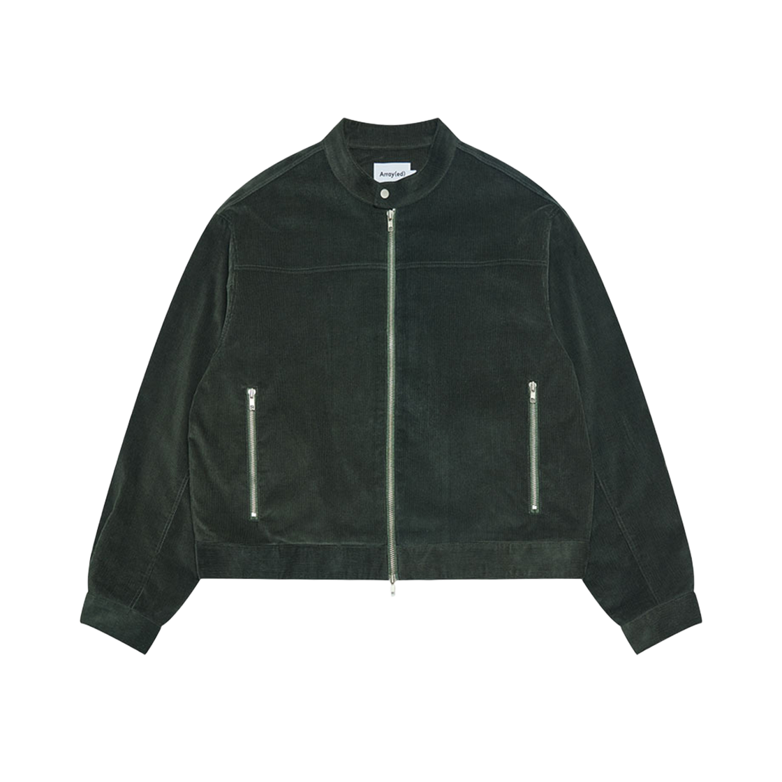 어레이드 버티컬 바이커 크롭 코듀로이 자켓 그린(Arrayed Vertical Biker Crop Corduroy Jacket Green)