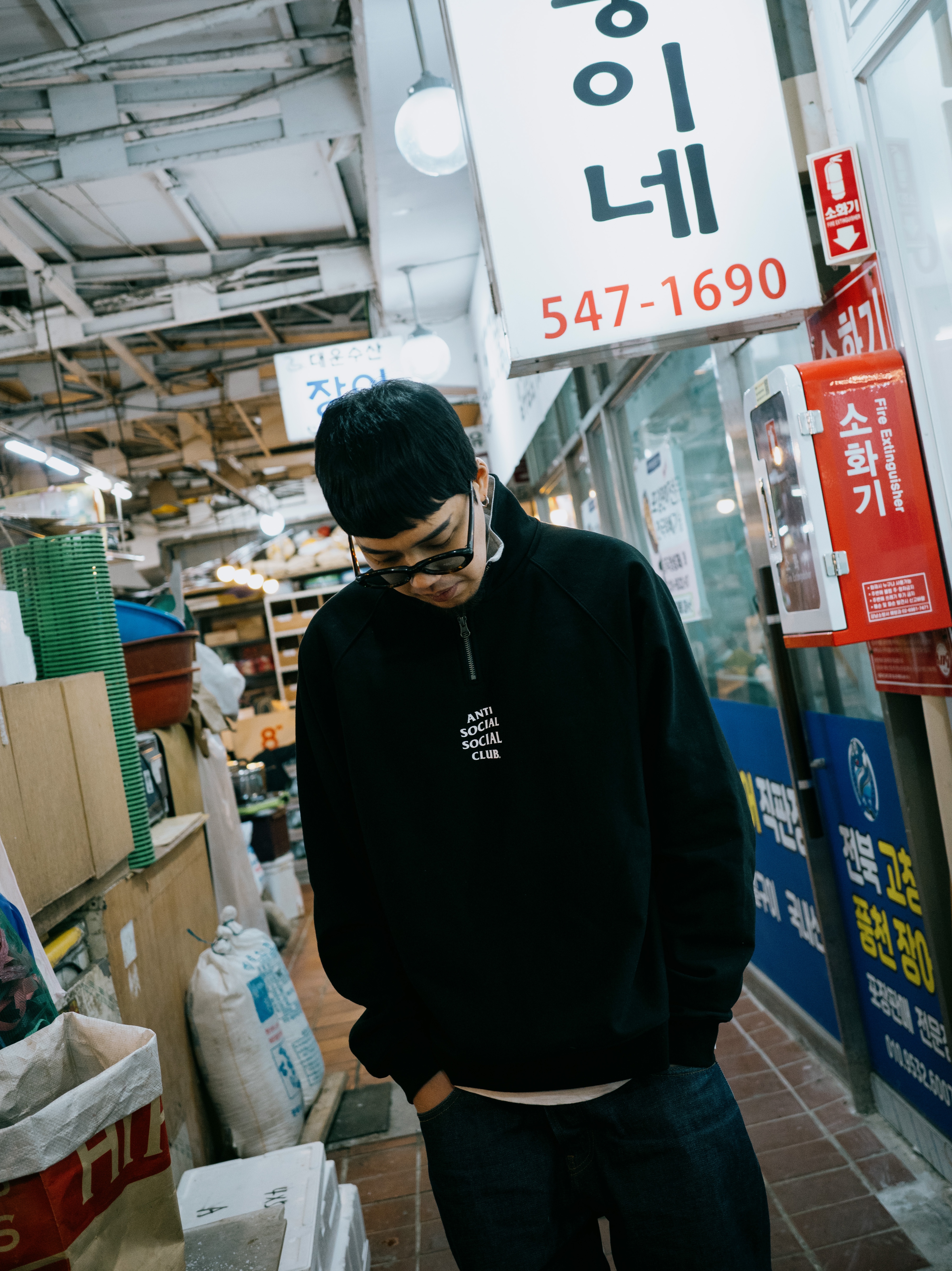 Hakusan Megane Mayfair Model Brown, Anti Social Social Club Half Zip-up Sweatshirts Black 착용 스타일 - 2