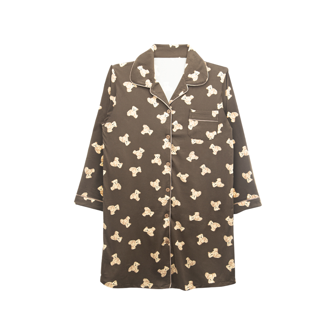 A-TEDDY-OBR-W [3% 적립] (W) Aone Peach Fleece Teddy Bear Collar Longsleeve Pajama Dress Brown