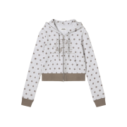 AEAE Web Logo Crop Hood Zip Up Dot Light Grey