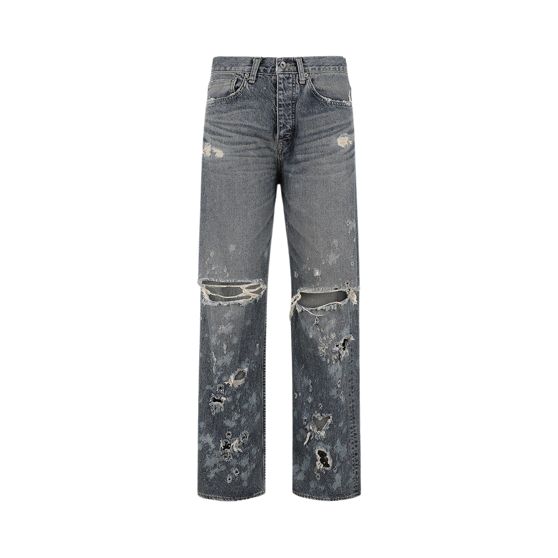 다이리쿠 데미지 스트레이트 데님 팬츠 인디고(Dairiku Damage Straight Denim Pants Indigo)