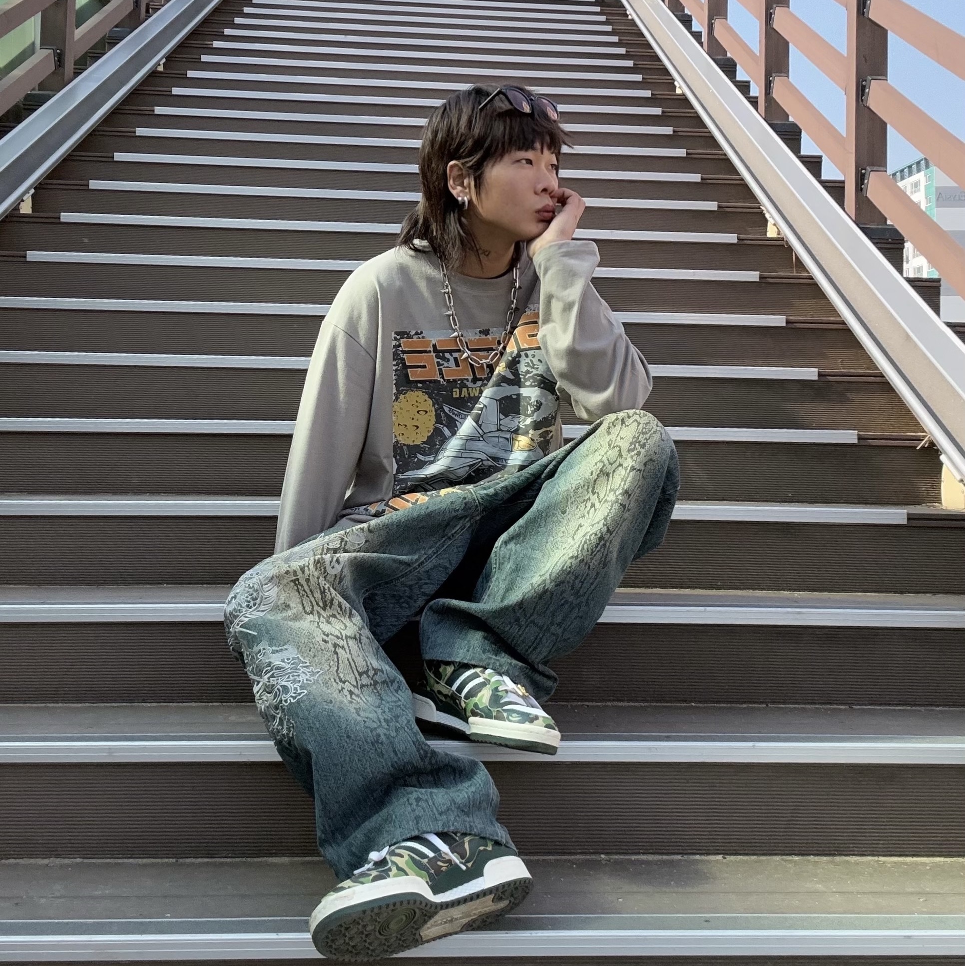 Adidas x BAPE Forum 84 Low Green Camo 착용 스타일 - 1