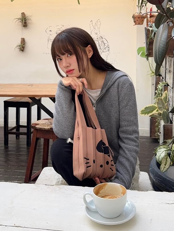 Joseph&Stacey Lucky Pleats Knit S Hello Kitty Tan Brown 착용 스타일 - 2