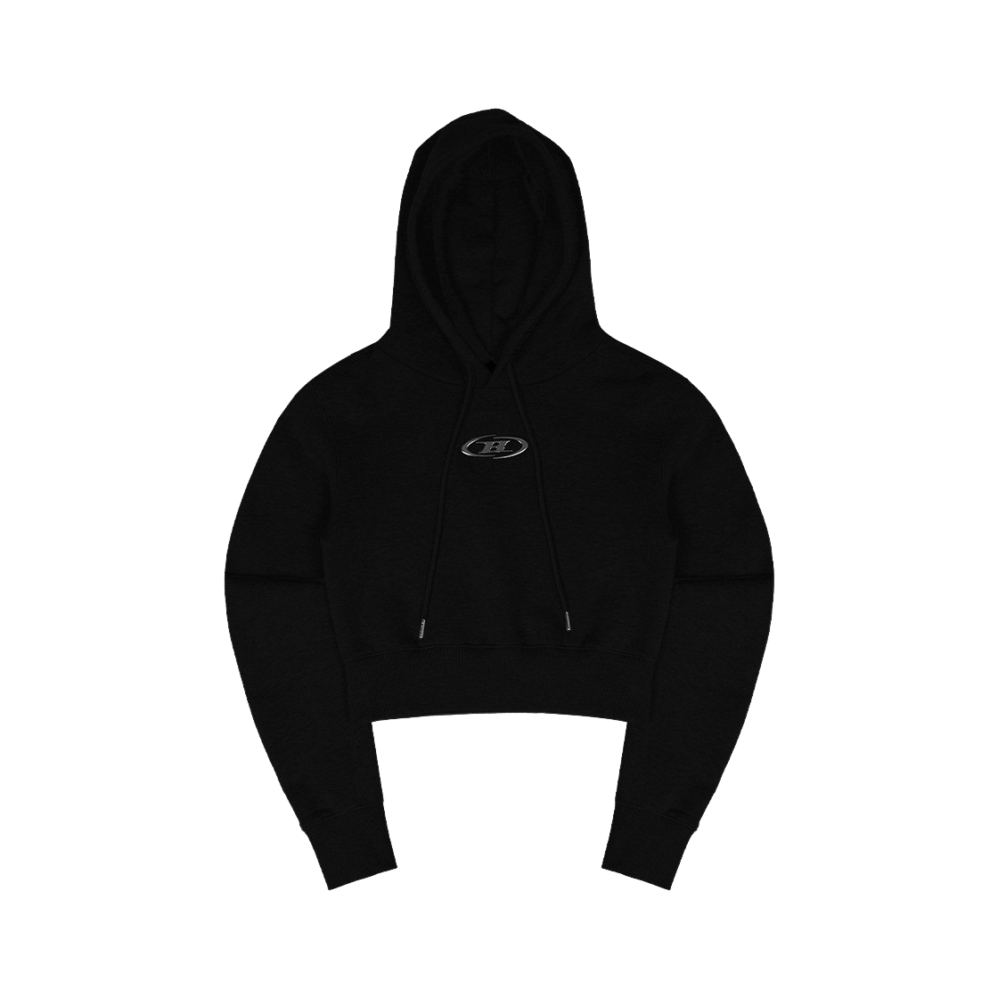 본투윈 빅 크롬 B 로고 크롭 후디 블랙