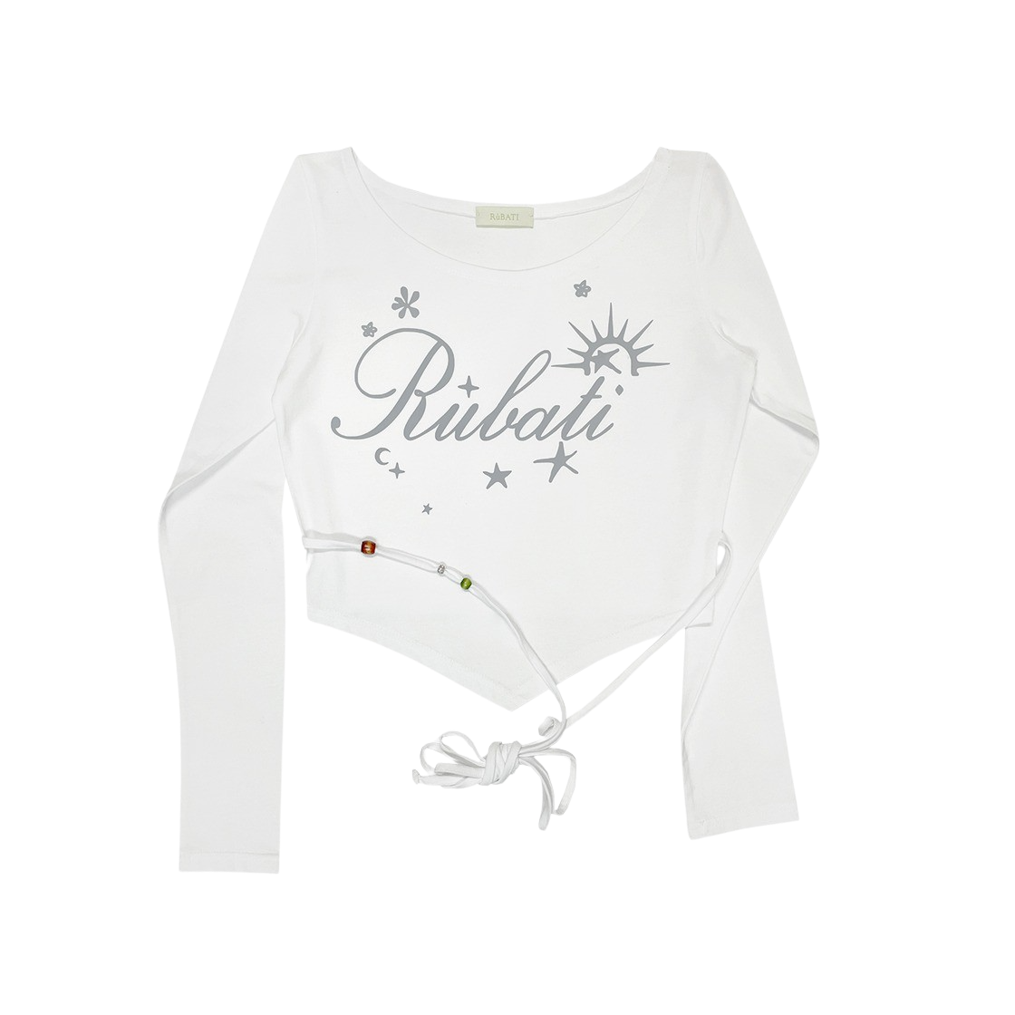 루바티 썬라이즈 와이드넥 스트랩 크롭 롱슬리브 티셔츠 화이트(Rubati Sunrise Wide Neck Strap Crop Tshirt White) - 1