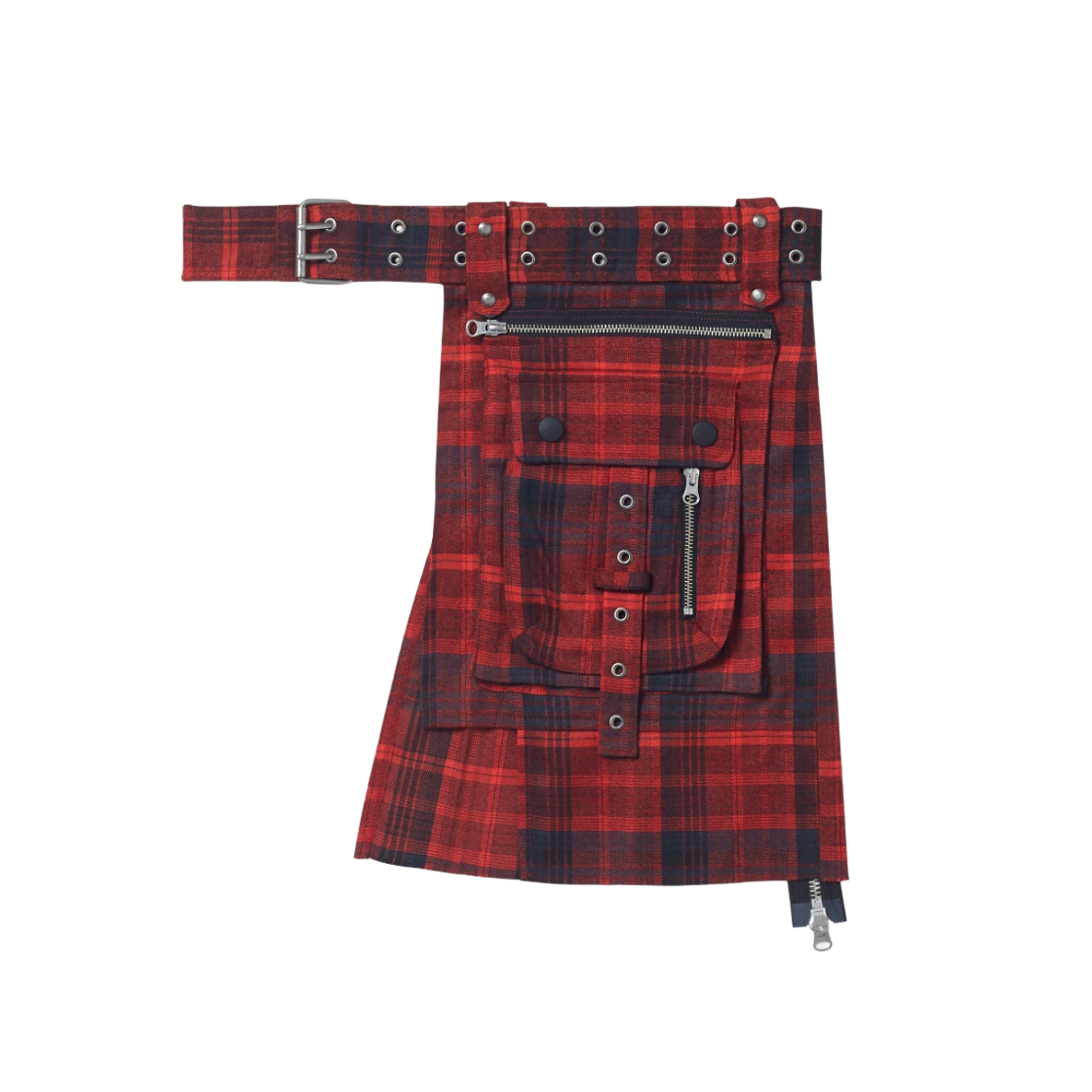 VUK244VBT004RDCH Vacant Archive Bajess Layered Skirt Belt Check Red Charcoal