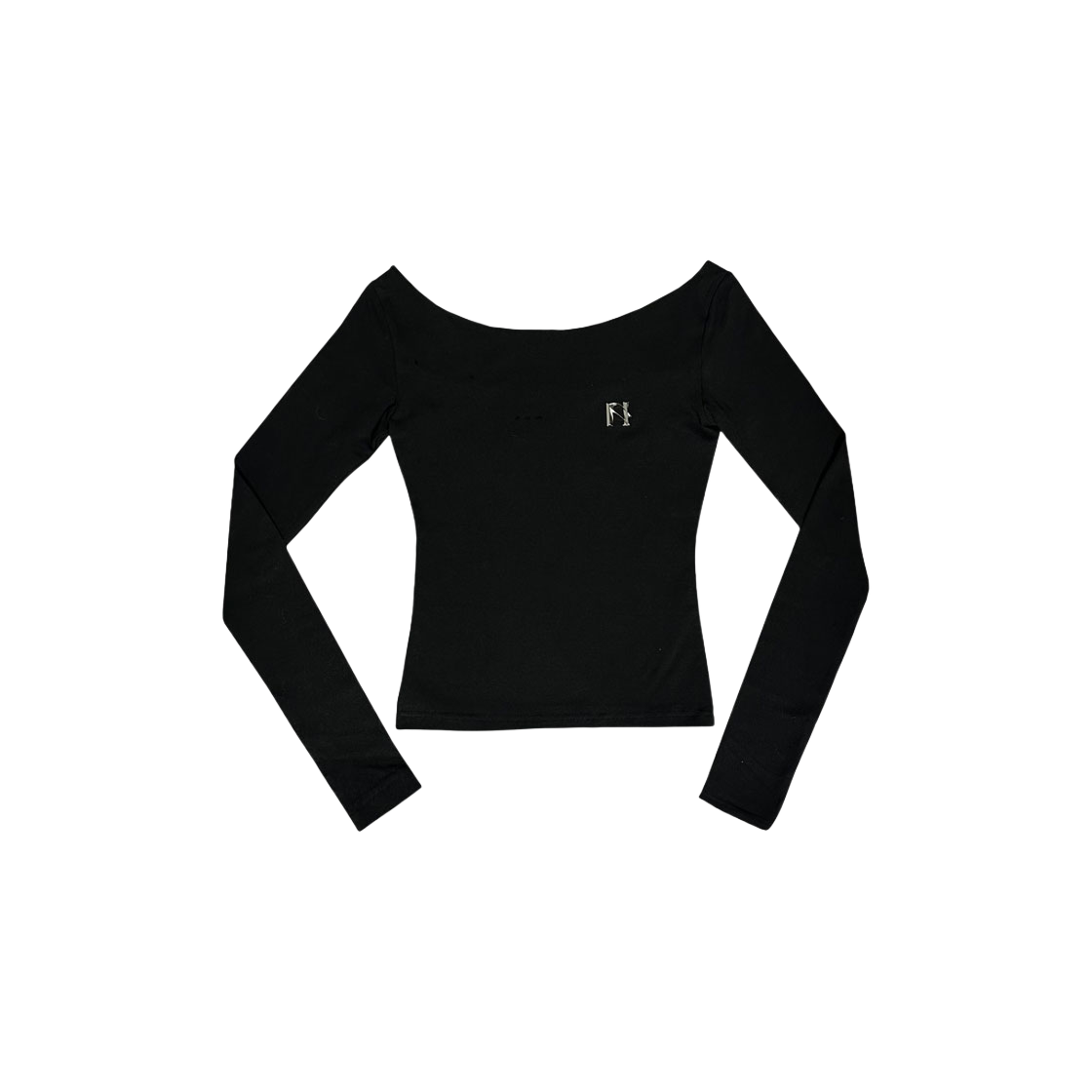 뉴얼린 엠블럼 롱슬리브 보트넥탑 블랙(Newalrin Emblem Long Sleeve Boat Neck Top Black)