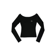 Newalrin Emblem Long Sleeve Boat Neck Top Black