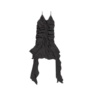 Newalrin Bell Shirring Unbalanced Chiffon Dress Charcoal