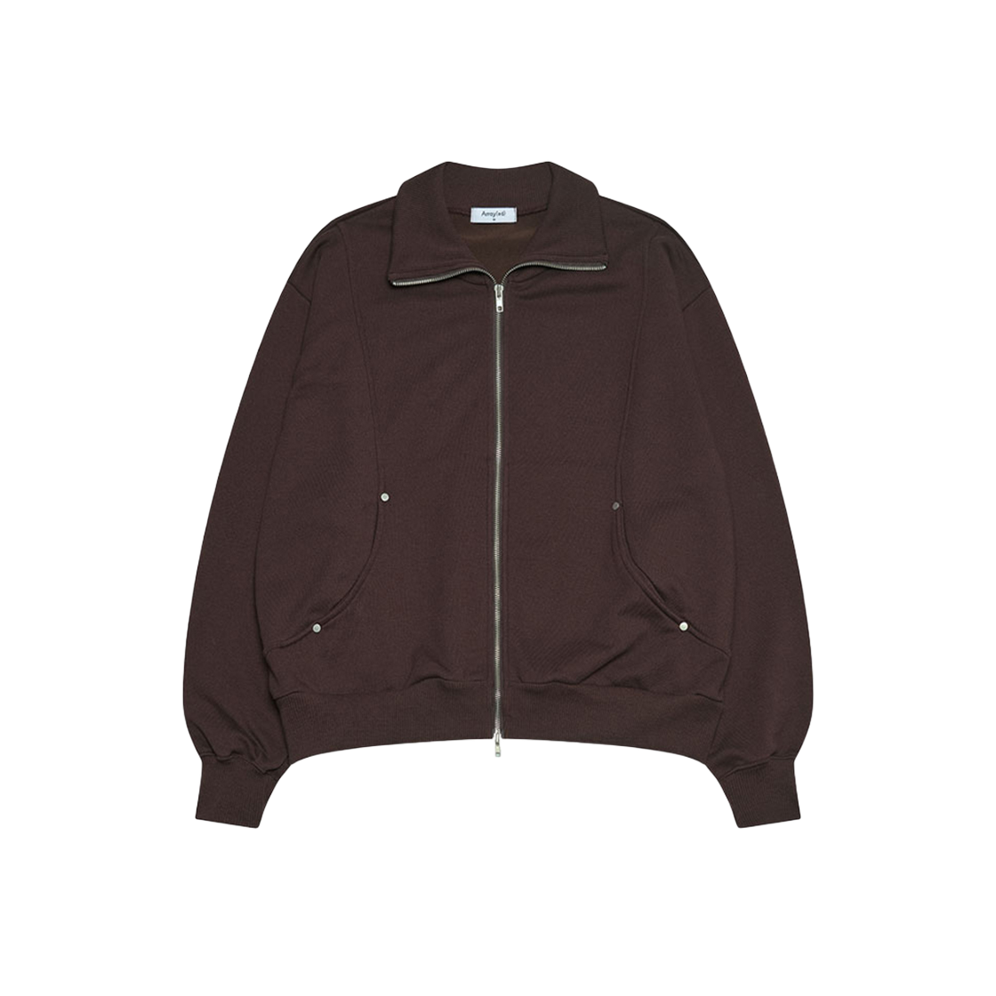 어레이드 컴피 리벳 하이 넥 스웻 집업 브라운(Arrayed Comfy Rivet High Neck Sweats Zip-up Brown)