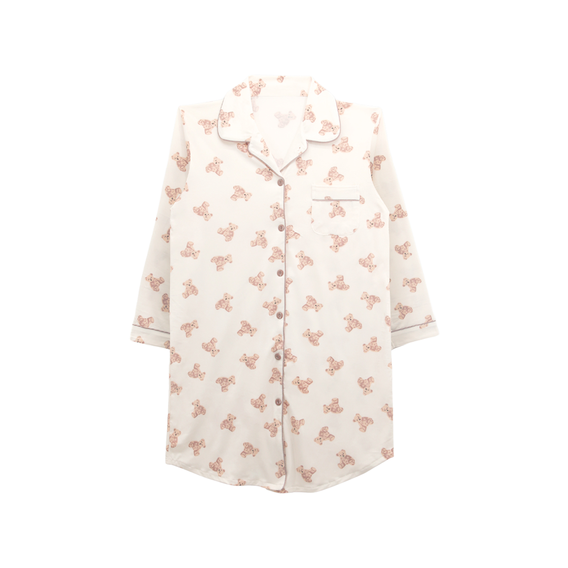 A-TEDDY-OIV-W [3% 적립] (W) Aone Peach Fleece Teddy Bear Collar Longsleeve Pajama Dress Ivory