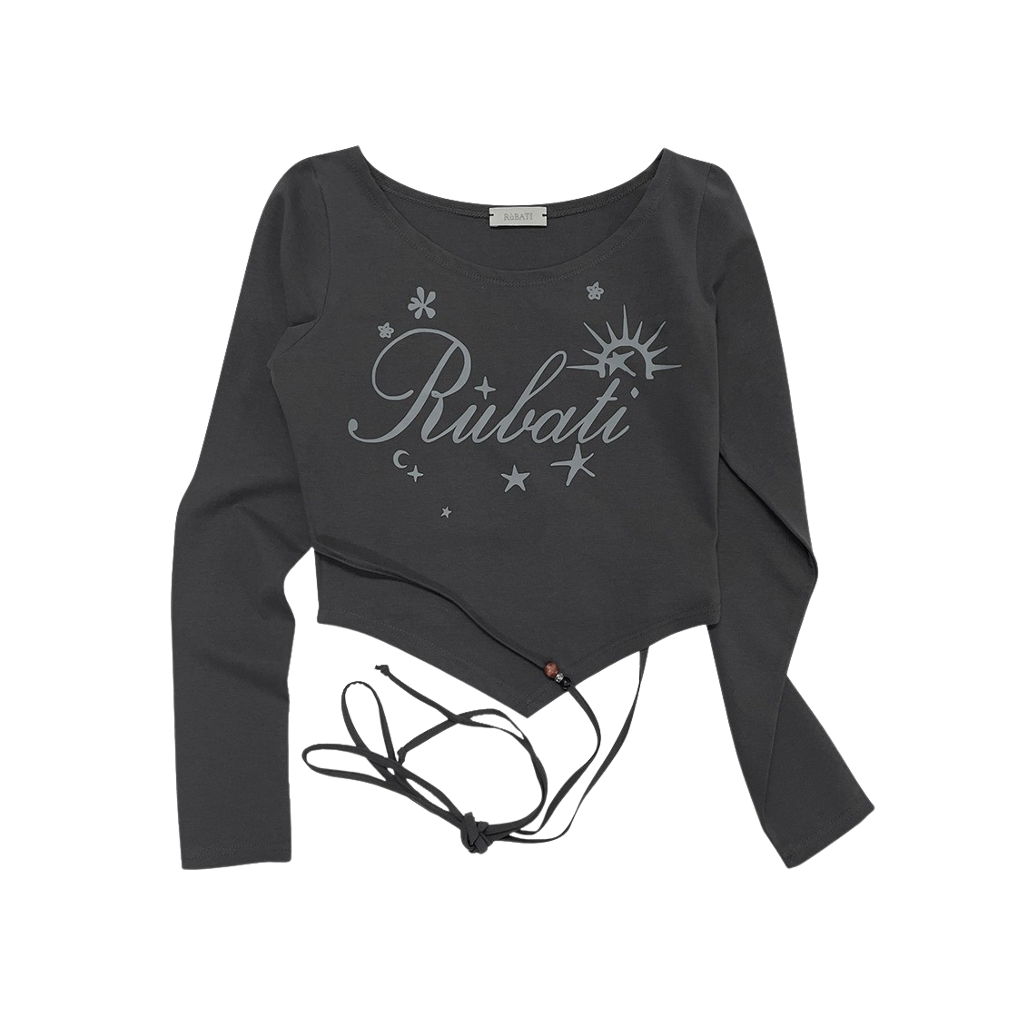 루바티 썬라이즈 와이드넥 스트랩 크롭 롱슬리브 티셔츠 챠콜(Rubati Sunrise Wide Neck Strap Crop Tshirt Charcoal) - 1