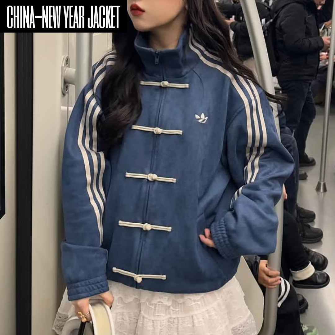 Adidas Chinese Style Jacket Neutral Soft Red - US Sizing, Adidas Chinese Style Jacket Neutral Navy Blue - US Sizing 착용 스타일 - 4