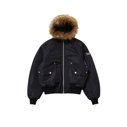 11256 The Museum Fur Hood Metal Logo MA-1 Jumper Black