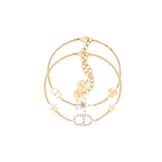 (W) Dior Clair D Lune Bracelet Set Gold Finish Metal White Crystals
