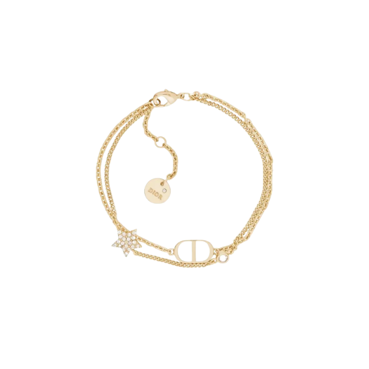 (W) Dior Petit CD Double Bracelet Gold Finish Metal White Crystals