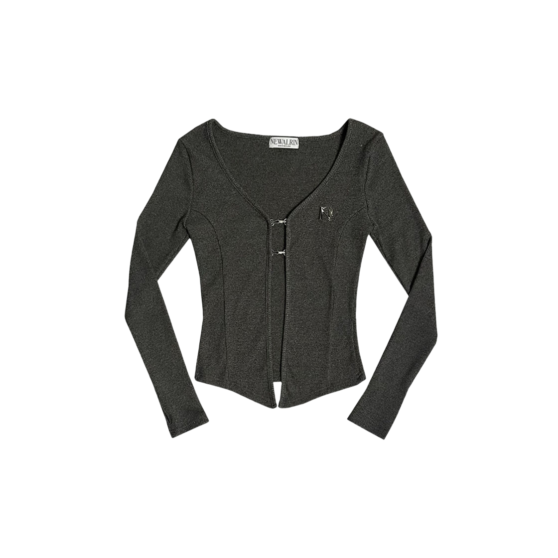 뉴얼린 엠블럼 라인 후크 가디건 차콜(Newalrin Emblem Line Hook Cardigan Charcoal)