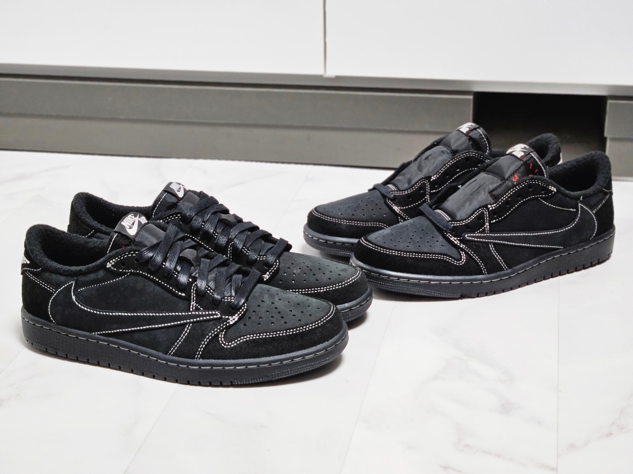 Jordan 1 x Travis Scott x Fragment Retro Low OG SP Military Blue, Jordan 1 x Travis Scott Retro Low OG SP Black Phantom 착용 스타일 - 2