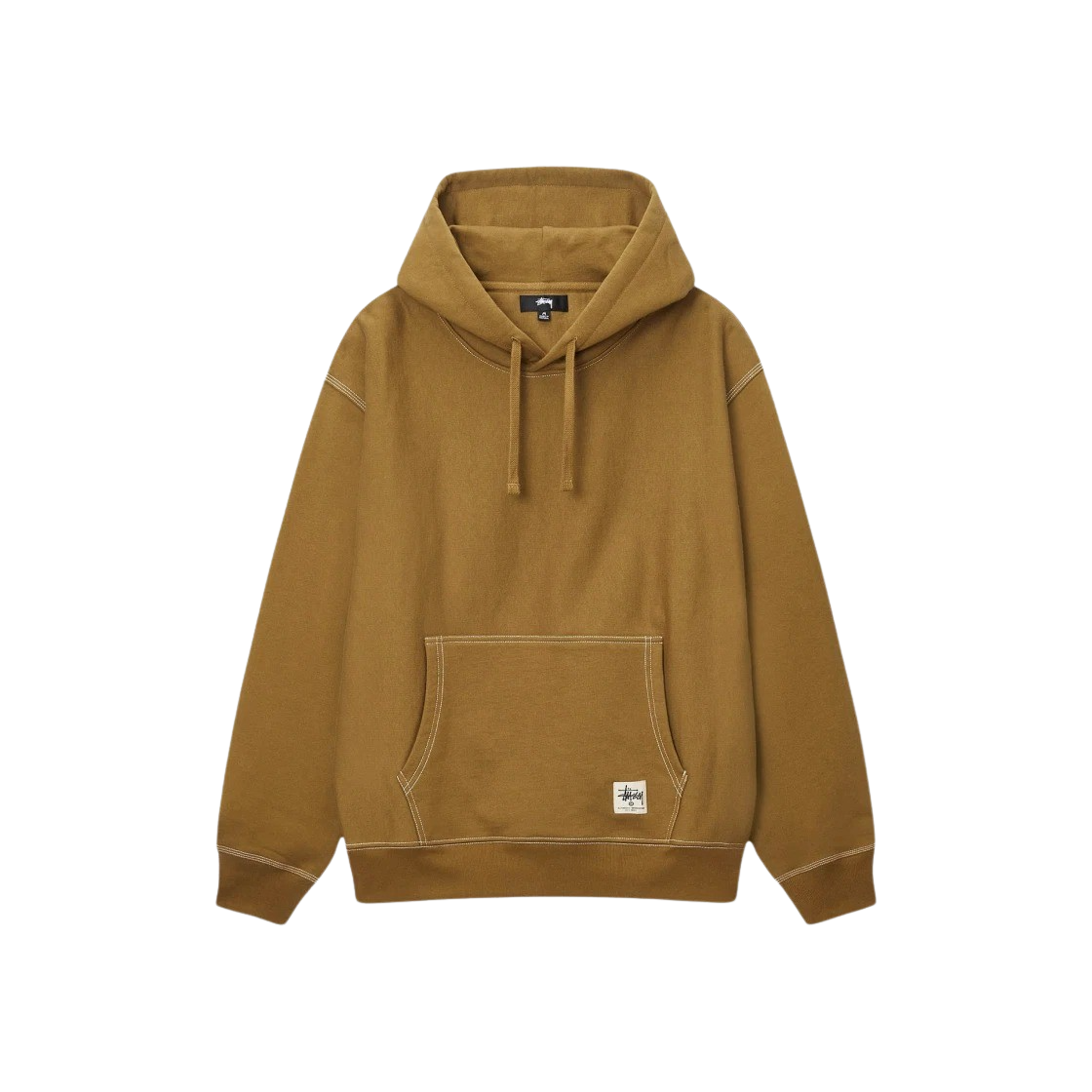 KM4ATSHST163BR Stussy Contrast Stitch Label Hoodie Olive