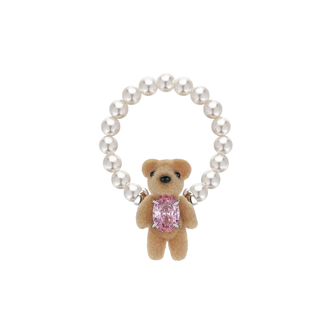 위민 미니 플록 베어 펄 링 핑크 - 24FW(Yvmin Mini Flocked Bear Pearl Ring Pink - 24FW) - 1