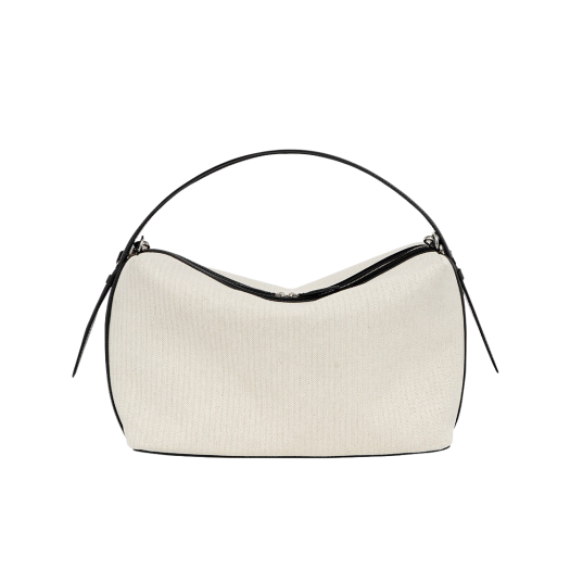 FW23ACC06EC Kindersalmon Women Leather Trimmed Canvas Boston Medium Bag Ecru -  FW23