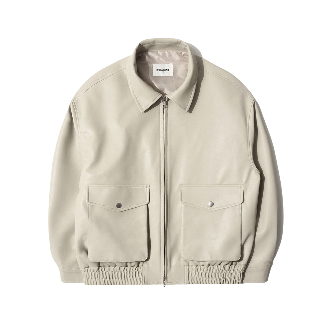 Q5SMJK003CRM QT8 GARMENTS Synthetic Leather Pocket Jacket Cream