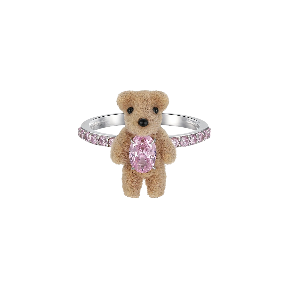 위민 미니 플록 베어 밴드 링 핑크 - 24FW(Yvmin Mini Flocked Bear Band Ring Pink - 24FW) - 1