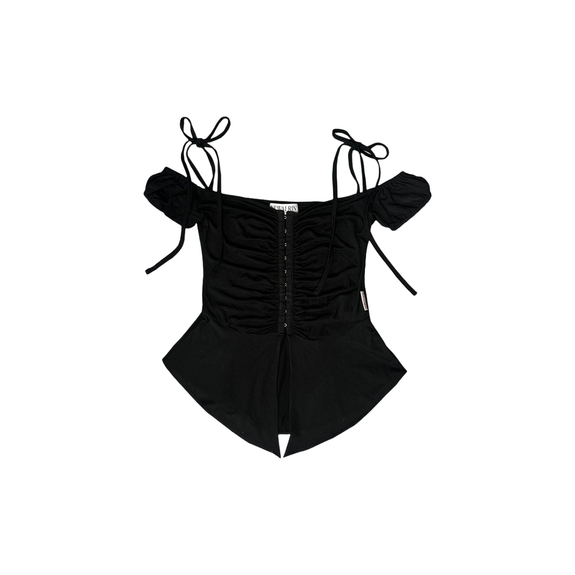 24SSTOP02 Newalrin Tinkerbell Hook Shirring Newalrin Summer Blouse Black