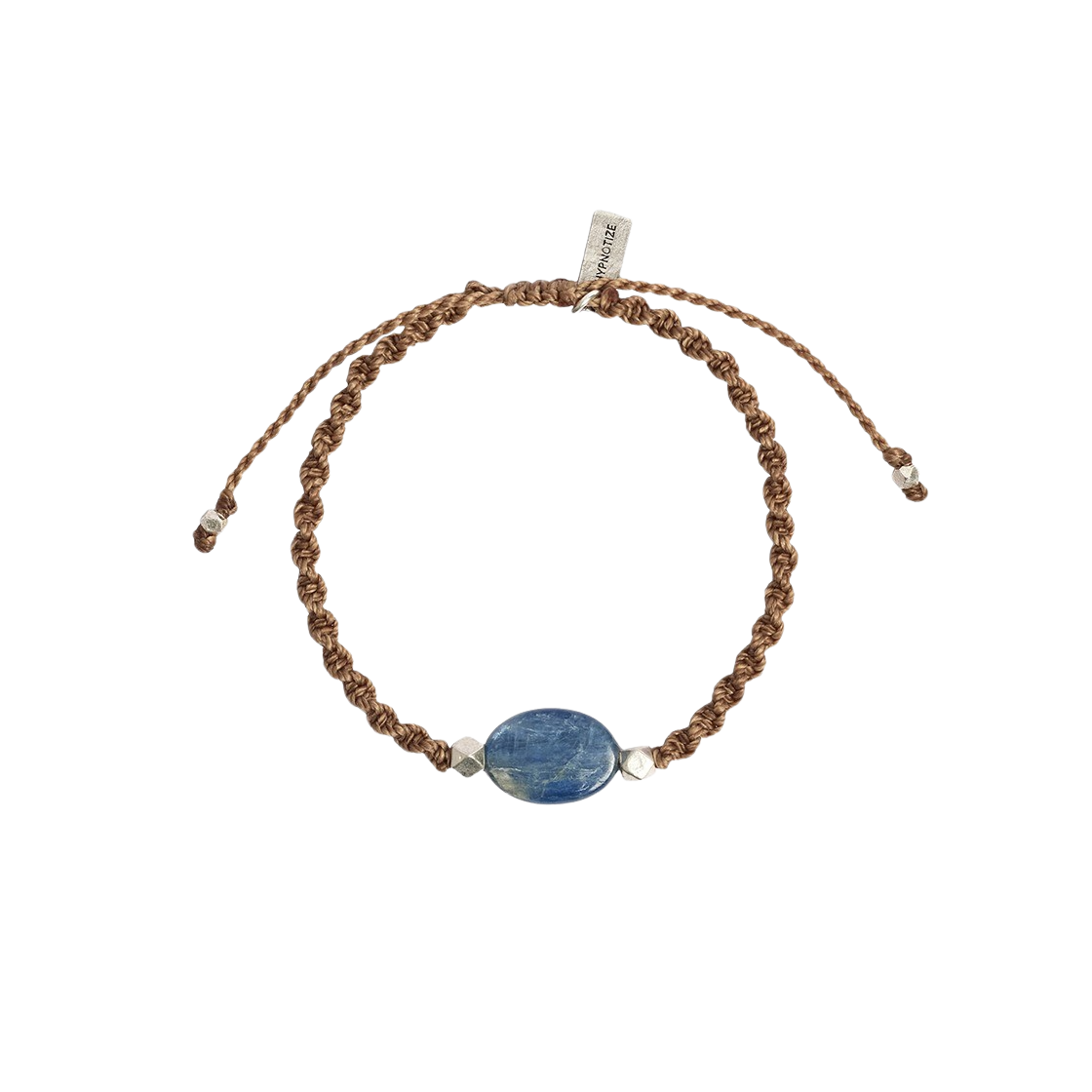 H24SSB05SV-BE-06 Hypnotize Blue Gemstone Macrame Bracelet Beige