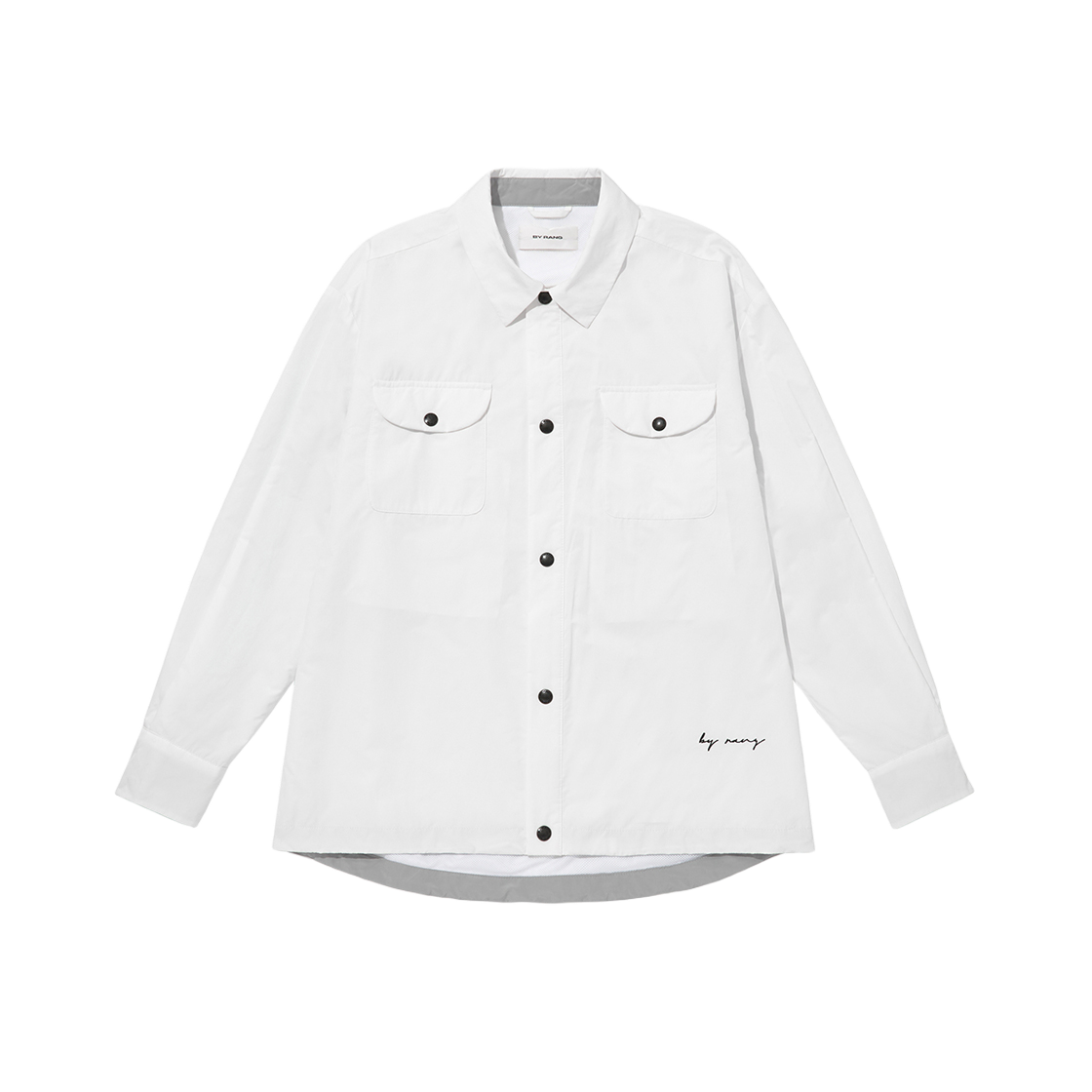 바이랑 윈드브레이커 로고 스냅 셔츠 화이트(BY RANG Windbreaker Logo Snap Shirt White)