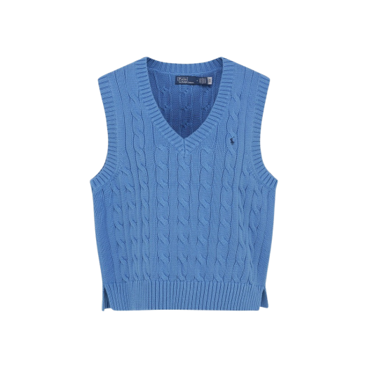KW4AKNVRL62BL [30%적립] Polo Ralph Lauren Women Cable Knit Cotton V-Neck Sweater Vest Blue