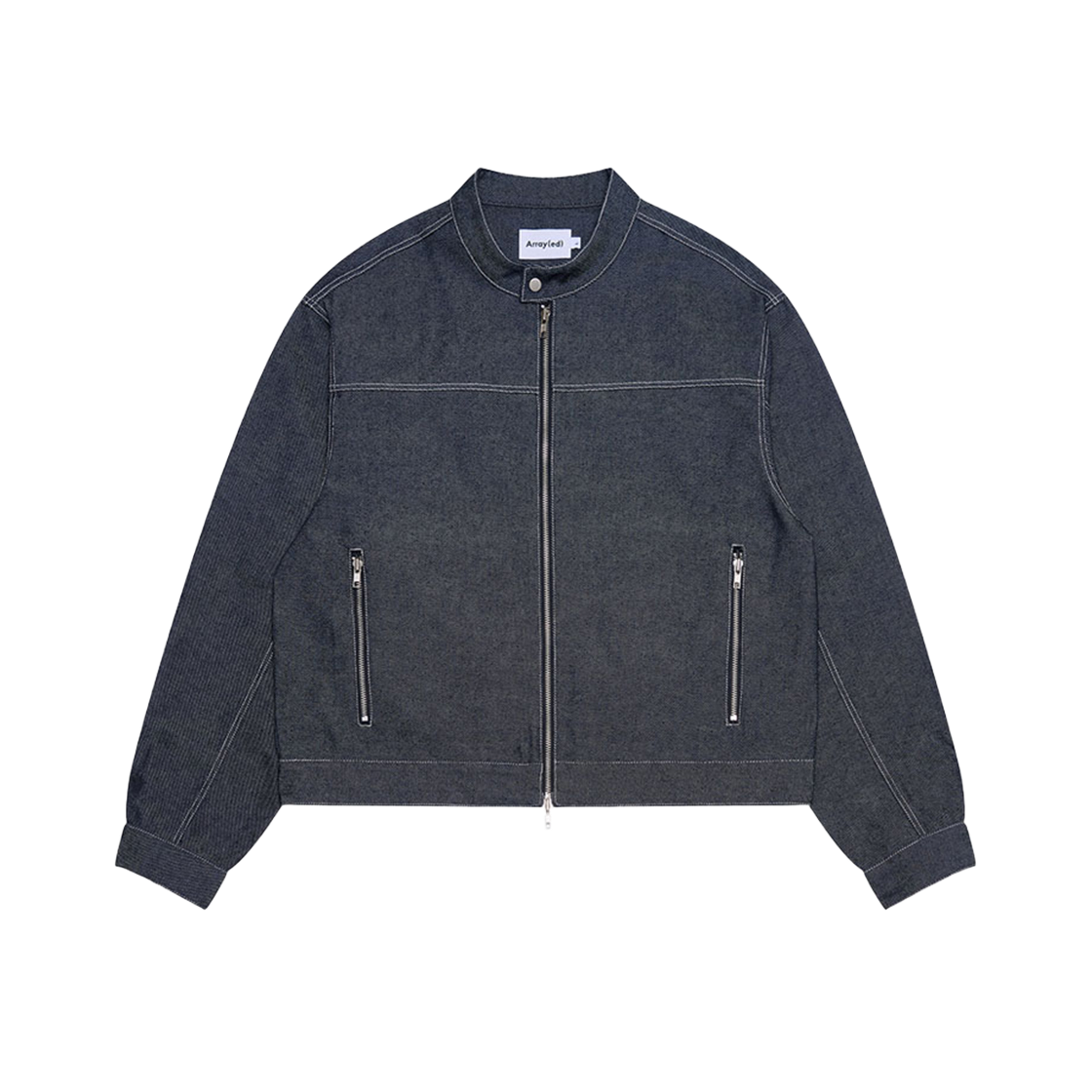 어레이드 논 페이드 어레이드 버티컬 바이커 크롭 데님 자켓 인디고(Arrayed Non Fade Vertical Biker Crop Denim Jacket Indigo)