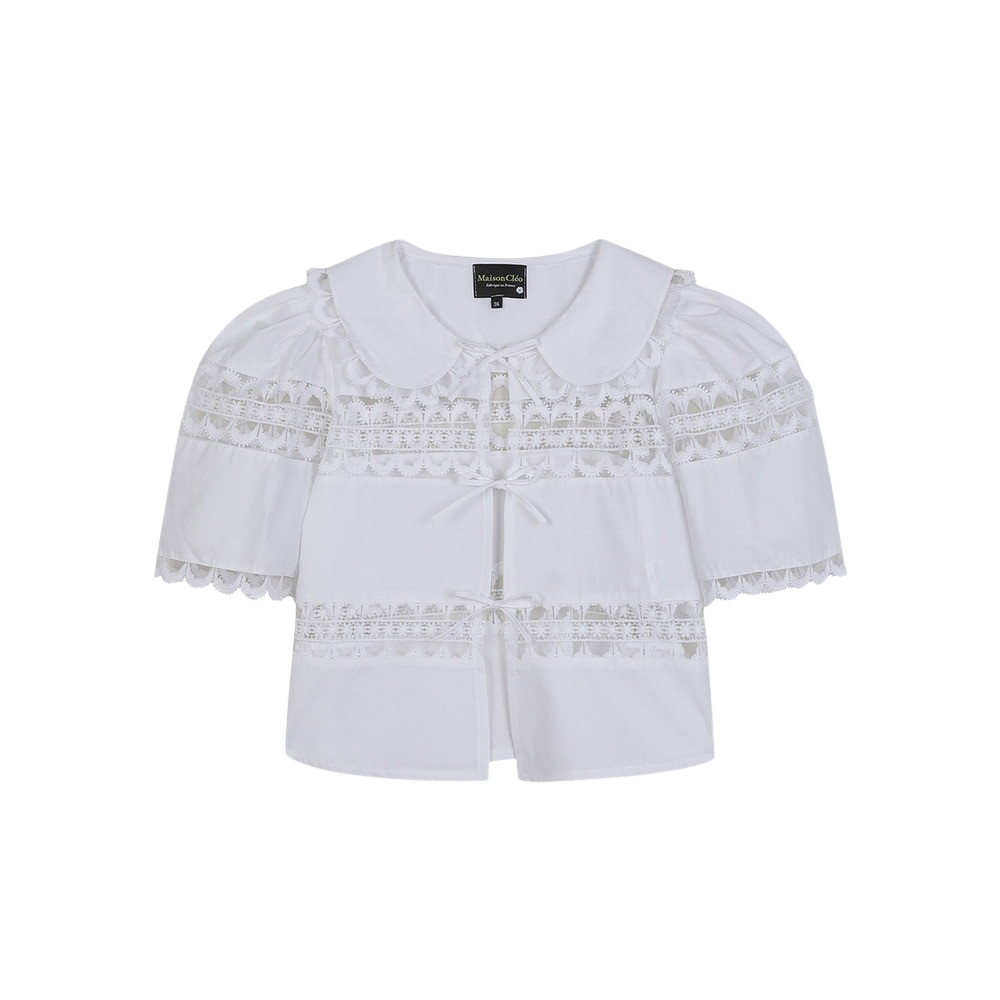 KW4BBL1MC11WT [KREAM 단독] Maison Cleo Women Delicate Roses Calais Lace and White Cotton Collar Blouse White