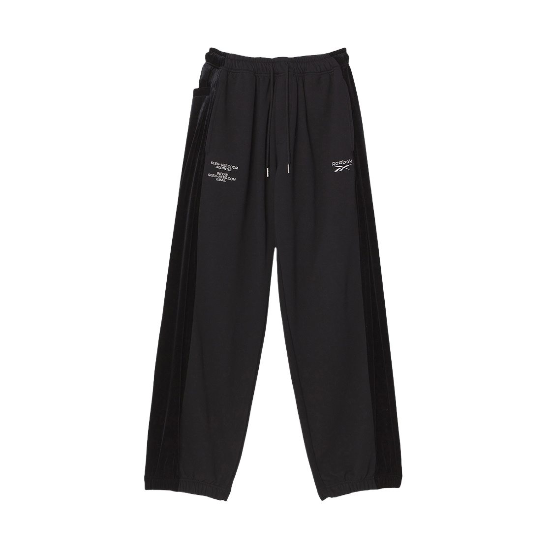 씬 x 리복 벨벳 패널드 스웻팬츠 블랙(SEEN x Reebok Velvet Panneled Sweatpants Black)